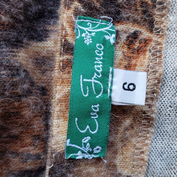 EVA FRANCO Earth Tones Soft Knit Floral Blouson Sleeve Wrap Dress sz 6 Women's - Picture 4 of 5